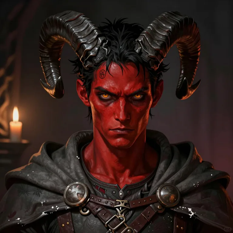 Skamos Temerity, a Tiefling Warlock