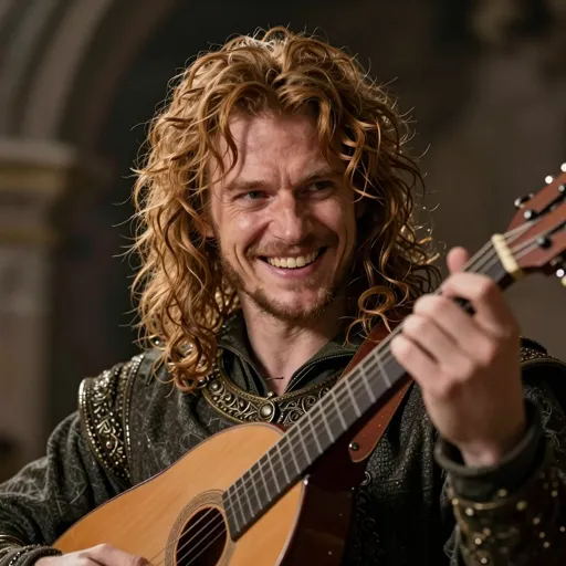 A beaming human bard with tousled chestnut hair, an absurdly confident grin and a slightly-too-grand flourish of his lute — convinced he is the chosen one (he is not), and yet somehow he keeps being right.